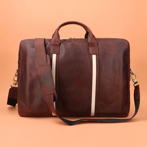 Classic Brown Leather Laptop <b>Briefcase</b> With Shoulder Strap Durable Travel Bag - Brown Leather Laptop Bag - Product Image 1