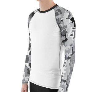 T-shirt de compression à manches longues pour homme, rashguard MMA, blanc, gris, imprimé camouflage, ajusté, anti-transpiration, vêtements de sport - Product Image 5