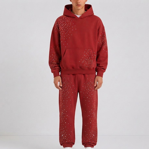 Conjunto de Sudadera y Pantalones con Pedrería Personalizada, Adornado con Cristales Brillantes, Precio al por Mayor, Conjuntos de Sudadera con Pedrería para Hombre - Product Image 1