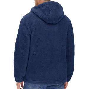 Men's Navy <b>Fleece</b> <b>Jacket</b> Stand Collar Zipper Closure Casual Winter Wear Breathable Cotton <b>Lining</b> Regular Fit Front Logo - Product Image 2