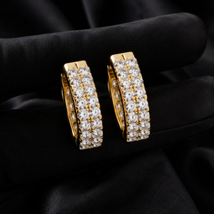 14K 18K <b>Solid</b> Gold Inside-Out Double Row Round Cut Lab Grown Diamond Huggie <b>Hoop</b> <b>Earrings</b> DEF VVS Fine Jewelry for Women Gifts - Product Image 1