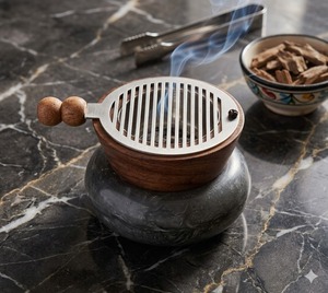 Brûleur d'encens en bois et pierre, diffuseur d'air en métal, support d'aromathérapie portable pour la maison, le spa et la méditation - Product Image 1