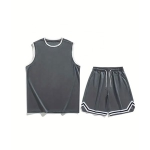 Ensemble de maillot de basket-ball sans manches gris unisexe, respirant, à séchage rapide, avec short à taille élastique, pour adultes, toutes saisons - Product Image 2