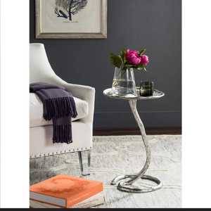 Mesa de centro de metal hecha a mano con base curva y tablero con diseño de hoja, estilo industrial, para sala de estar. - Product Image 6