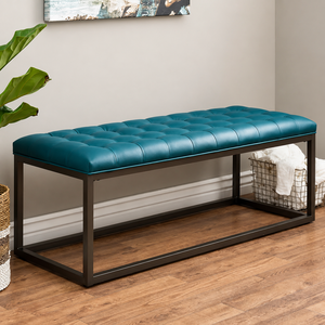 Modern Metal <b>Bench</b> with Genuine Leather Seat Industrial Entryway <b>Bench</b> Luxury Home Living Room Bedroom Hallway Office Furniture - Product Image 3