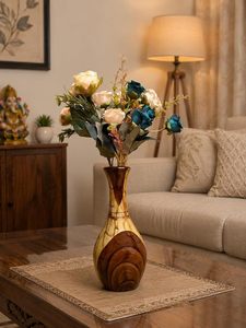 Vase à fleurs en rotin et bois Art Déco fait main, décoration de table pour la maison, table de canapé avec fleurs artificielles - Product Image 1