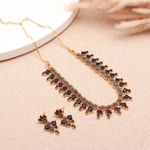 Conjunto de Collar de Zafiro Azul para Mujer, Chapado en Oro de 22K, Latón, Gema Cuadrada Ovalada, Joyería de Boda, Joyería Nupcial - Product Image 3