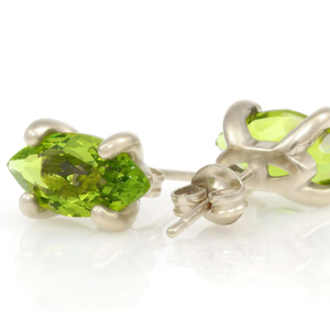 Vintage Pure 925 Sterling Silver Eye Shape <b>Green</b> Stone 18K Gold Plated Natural Peridot Gemstone Birthstone Stud <b>Earrings</b> For Her - Product Image 2