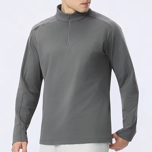 Custom Long Sleeve Stand Collar Quarter Zip Sporty Manufacturer Gym Performance T Shirt Cotton Polyester <b>Stretch</b> Fabric OEM ODM - Product Image 1
