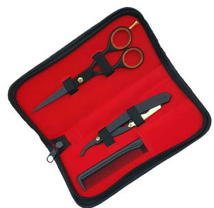 Kit de coiffure professionnel en acier inoxydable poli miroir avec ciseaux à effiler, ciseaux de coiffure et rasoir, avec peigne, en vente - Product Image 5