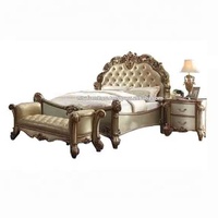 Lujo italiano cuero clásico antiguo tallado a mano madera marco de cama dormitorio muebles
