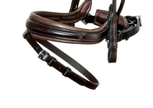 Sports Style Leather English Bridle With Protective <b>Rubber</b>-rein <b>Boots</b> And Polished Metal Accents - Product Image 2