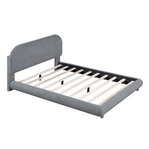 Letto matrimoniale imbottito in tessuto Teddy Fleece, design elegante a curva, con tessuto spesso e struttura solida, colore grigio. - Product Image 5