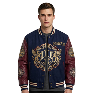 High Quality ODM OEM Customized Wool Leather Varsity Bomber Jacket Personalized Embroidered Logo Unisex Streetwear Coat - Product Image 1