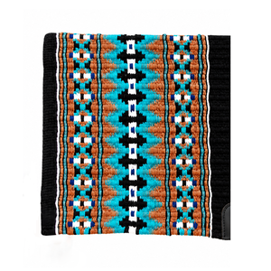 Manta de Silla de Montar ASHMIRA EQUESTRIAN, Diseño Geométrico Occidental en Negro, Turquesa y Naranja, Tejida a Mano con Mezcla de Lana, Patrón Azteca, para Caballos - Product Image 3