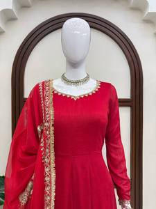 Red Anarkali <b>Kurta</b> Palazzo Dupatta Set <b>For</b> <b>Women</b> - Product Image 1