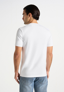 T-shirt décontracté pour homme en jersey de coton blanc à coupe classique, manches courtes, col rond, couleur unie, design simple - Product Image 2