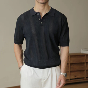 Camiseta Polo de punto premium para hombre, estilo casual texturizado de lujo, camisa elegante para hombre, ropa moderna de lujo para hombre, moda de élite para hombre - Product Image 5