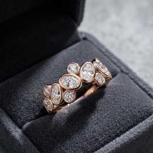 Anillo moderno con diamantes de corte ovalado y redondo para mujer, de oro rosa de 14 quilates, para recuerdos especiales, regalo de boda, joyería sorpresa para esposa - Product Image 4