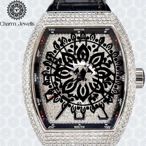 Charm_Jewels Luxury Men's Stainless Steel Tonneau <b>Watch</b> 43mm Analog Mechanical <b>Compass</b> Dial Sapphire Crystal Leather Band - Product Image 1
