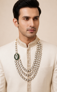 Collar Mala Sherwani de Lujo con Circonitas y Perlas de Varias Capas para Hombre, Joyería Tradicional India para Bodas, Chapado en Oro Antiguo - Product Image 2