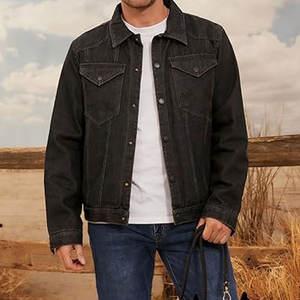 Veste en jean doublée en flanelle pour homme, coupe western classique, style cowboy, ajustée, vintage, robuste, style camionneur, streetwear premium - Product Image 2