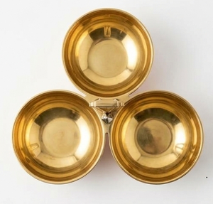 Art Deco Engraved Gold <b>Metal</b> 3 <b>Bowl</b> Serving Dish Set with Stand Direct From Indian Supplier - Product Image 4