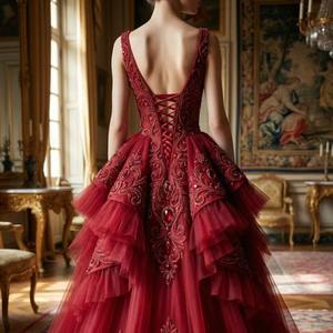 Vestido de Gala Rojo Rubí de Lujo con Pedrería y Bordados, Vestido de Tul para Fiesta de Graduación, Vestido de Noche Formal 2026 - Product Image 2