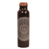 Bouteille d'eau en cuivre noir avec motif arbre de vie et mandala, style bohème, vaisselle de voyage portable