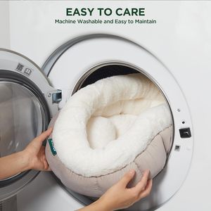 Cat Beds for Indoor Cats, Washable Round Cat Bed, Cute Kitten Bed with Anti-Slip Bottom for Kitty and Puppy, 18 Inches, Goat - Product Image 5