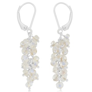 925 Sterling Silver Moonstone <b>Cute</b> Drop <b>Earrings</b> Rhodium Plated Beaded Dangle for Women Party Wedding Engagement Gift - Product Image 3