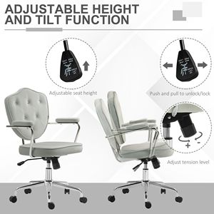 Sedia Girevole Direzionale in Velluto Grigio con Design Trapuntato a Bottoni per Ufficio Domestico - Product Image 5