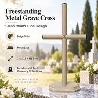Salib Makam Logam Beige Modern, Dekorasi Pemakaman Berbentuk Tabung Bundar, Berdiri Sendiri, Dengan Alas Logam, Grosir OEM ODM