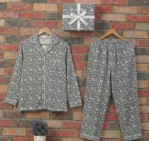 <b>Women's</b> 100% Cotton Woven <b>Thermal</b> V-neck Breathable Hand Drawn Print Pajama Set Pink Winter Spring Summer Autumn Long Sleeves - Product Image 5