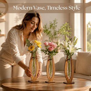 Support de vase en bois de luxe avec tubes à essai en verre, support floral fait main pour la décoration du salon, du bureau et des mariages - Product Image 4