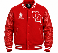 Veste universitaire rouge personnalisée avec manches en cuir, veste de baseball brodée, veste bomber streetwear de qualité supérieure