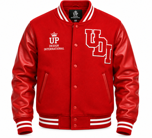 Chaqueta Varsity Roja Personalizada con Mangas de Cuero, Chaqueta de Béisbol con Letras Bordadas, Chaqueta Bomber Premium para Estudiantes Universitarios - Product Image 1