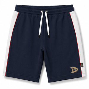 Shorts Bermuda Homme Bleu Marine à Cordon de Serrage avec Bandes Latérales Blanches et Logo – Collection Décontractée 2026 (Vente en Gros) - Product Image 1