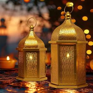 Linterna LED Eid Mubarak, Ramadán Kareem, Lámpara Decorativa de Madera Vintage Islámica Hecha a Mano, Luz de Vela Colgante, Decoración para el Hogar, Regalo - Product Image 2