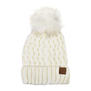 Chunky Knit <b>Beanie</b> With Fur Pom Pom Unisex Winter Hat Solid Color Hand <b>Knitted</b> Casual Style Adult Size 56-58CM - Product Image 3