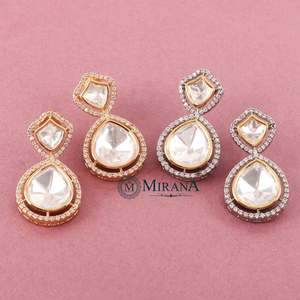 Mohita Gold Plated Brass Chandelier Drop Earrings with Ruby and Pearl Tassel - Product Image 2