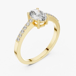 Bague de fiançailles en or jaune 9 carats avec diamant ovale de 1,50 carat cultivé en laboratoire, sertie pavé, bijoux de mariée personnalisés, vente en gros - Product Image 2