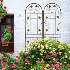Set di 2 tralicci da giardino in metallo antiruggine marrone da 180 cm x 50 cm, supporto per piante rampicanti da esterno, decorazioni per matrimoni - Product Image 5