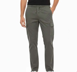 Pantalones Cargo Grises para Hombre con Cintura Elástica y Cordón Ajustable, con Múltiples Bolsillos, Estilo Casual, Tela de Algodón de Peso Medio, para Primavera - Product Image 1