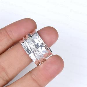Vintage 925 Sterling <b>Silver</b> Hammered Spinner <b>Ring</b> for Anxiety Relief <b>Boho</b> Plain <b>Silver</b> Multi Layer Meditation Handmade Jewelry - Product Image 4