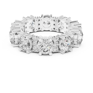 Bague éternelle triple rangée en or massif 18 carats avec diamants synthétiques ronds de 5,40 CTW, haute brillance, cadeau de mariage, bague unisexe - Product Image 3