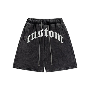 Shorts en coton tricoté personnalisés pour hommes, taille mi-haute, respirants, décontractés, avec poches avant, style urbain, 220g - Product Image 1