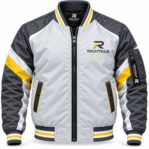 Blouson Bomber Unisexe Brodé Imperméable Gris Noir Color Block Col Montant Fermeture Éclair Polyester Streetwear Hiver - Product Image 1