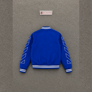 Chaqueta Varsity Azul de Alta Calidad para Hombre, Patrón Geométrico, Corte Regular, Estilo Casual para Otoño, Moda Urbana, Streetwear, Estilo Deportivo Moderno - Product Image 6