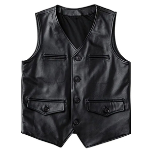 Nouveau modèle 2025 – Gilet haut de gamme pour homme en jean noir et cuir de vachette, col en V, simple boutonnage, écologique, pour l'automne, avec fourrure - Product Image 3